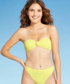 Brand new 🧨 Juniors' Ribbed Knot-Front Bandeau Bikini Top - Xhilaration™ Light Yellow ⭐ -Swimsuits Official Site unnamed file 6238