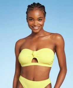 Brand new 🧨 Juniors' Ribbed Knot-Front Bandeau Bikini Top - Xhilaration™ Light Yellow ⭐ -Swimsuits Official Site unnamed file 6239
