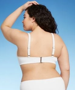 Hot Sale 🎉 Juniors' Plus Size Ribbed Ring Front Triangle Bikini Top - Xhilaration™ White 🔔