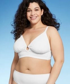 Hot Sale 🎉 Juniors' Plus Size Ribbed Ring Front Triangle Bikini Top - Xhilaration™ White 🔔 -Swimsuits Official Site unnamed file 6266