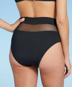 Promo ⭐ Women's Mesh Insert High Waist Bikini Bottom - Shade & Shore™ Black 🎉