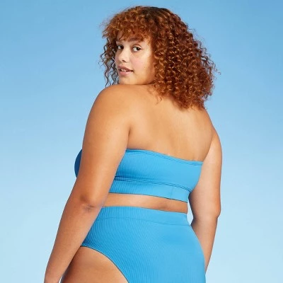 Brand new 🌟 Juniors' Plus Size Ribbed Longline Bandeau Bikini Top - Xhilaration™ Blue 😍 3 Brand new 🌟 Juniors' Plus Size Ribbed Longline Bandeau Bikini Top - Xhilaration™ Blue 😍