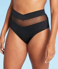 Promo ⭐ Women's Mesh Insert High Waist Bikini Bottom - Shade & Shore™ Black 🎉 -Swimsuits Official Site unnamed file 629