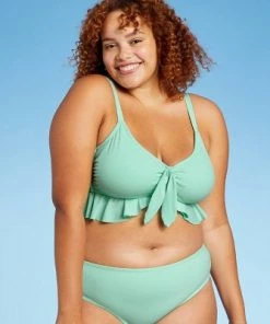 Buy 🛒 Juniors' Plus Size Ribbed Ruffle Tie-Front Bralette Bikini Top - Xhilaration™ Mint Green 👍 -Swimsuits Official Site unnamed file 6298