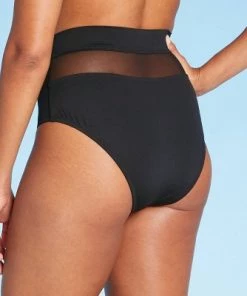 Promo ⭐ Women's Mesh Insert High Waist Bikini Bottom - Shade & Shore™ Black 🎉 -Swimsuits Official Site unnamed file 630