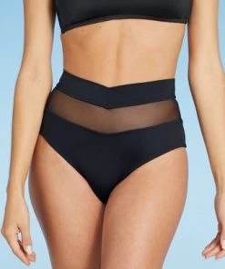 Promo ⭐ Women's Mesh Insert High Waist Bikini Bottom - Shade & Shore™ Black 🎉 -Swimsuits Official Site unnamed file 635