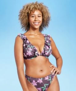 Budget ⭐ Women's Lightly Lined Ruffle Front Bikini Top - Shade & Shore™ Dusk Floral 😍 -Swimsuits Official Site unnamed file 6367