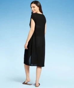 Cheap 🛒 Women's Twist-Front Midi Cover Up Dress 👗 - Kona Sol™ Black 😍