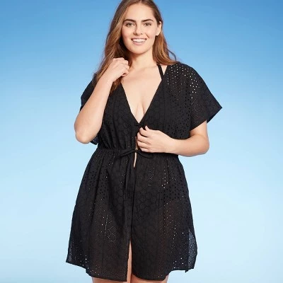 Best Pirce 🛒 Women's Plus Size Tie-Front Eyelet Crochet Cover Up Dress 👗 - Kona Sol™ White ✨ 4 Best Pirce 🛒 Women's Plus Size Tie-Front Eyelet Crochet Cover Up Dress 👗 - Kona Sol™ White ✨ - Image 2