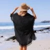 Best Sale 😀 Women's Black Tassel Hem Bat Sleeve Above The Knee Cover Up - Cupshe, One Size 🌟 -Swimsuits Official Site unnamed file 6421