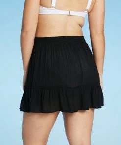 Best Pirce 🛒 Juniors' Smocked Ruffle Cover Up Skirt - Xhilaration™ Black 🎉 -Swimsuits Official Site unnamed file 6425