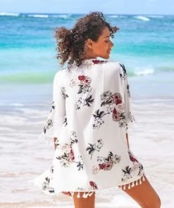 Best Sale ⭐ Women's Floral Cardigan Tassel Chiffon Beach Cover Up - Cupshe, One Size Fits Most 🎉