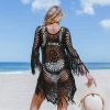 Outlet 🔔 Women's Black Swim Cover Up Crochet Tassel Three Quarter Sleeve Beachwear One Size - Cupshe 🤩 -Swimsuits Official Site unnamed file 6451