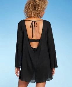 Deals 👏 Women's Long Sleeve Cover Up Dress 👗 - Shade & Shore™ Black 😀 -Swimsuits Official Site unnamed file 6483