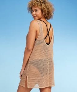 Discount 🔥 Juniors' Crochet Lurex Cover Up Dress 👗 - Shade & Shore™ Tan 👍 -Swimsuits Official Site unnamed file 6524