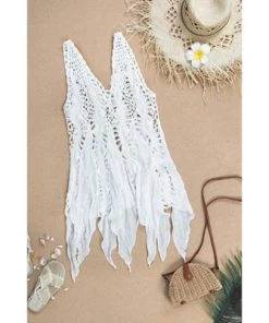 Budget ⭐ Women's White Crochet Button Sleeveless Hollow Out Cover Up Beachwear-Cupshe 🛒