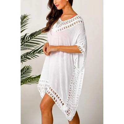 Outlet 🔥 Women's White Cover Up Crochet Dolman Sleeve Beachwear -Cupshe ⌛ 3 Outlet 🔥 Women's White Cover Up Crochet Dolman Sleeve Beachwear -Cupshe ⌛
