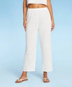 Hot Sale 🌟 Juniors' Cropped Pom Pom Trim Cover Up Pants - Xhilaration™ Off-White 🤩 -Swimsuits Official Site unnamed file 6599