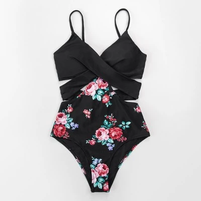Outlet 🔥 Women's Black And Floral Wrap Cutout One Piece Swimsuit - Cupshe ✨ 4 Outlet 🔥 Women's Black And Floral Wrap Cutout One Piece Swimsuit - Cupshe ✨ - Image 2