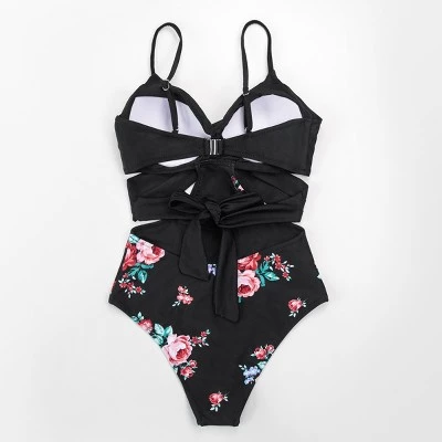 Outlet 🔥 Women's Black And Floral Wrap Cutout One Piece Swimsuit - Cupshe ✨ 5 Outlet 🔥 Women's Black And Floral Wrap Cutout One Piece Swimsuit - Cupshe ✨ - Image 3
