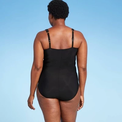 Hot Sale 💯 Women's Waist Detail Over the Shoulder One Piece Swimsuit - Aqua Green® Black 🌟 5 Hot Sale 💯 Women's Waist Detail Over the Shoulder One Piece Swimsuit - Aqua Green® Black 🌟 - Image 3