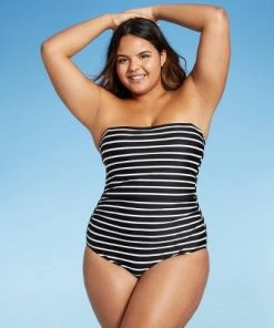 Coupon 🤩 Women's Classic Bandeau High Coverage One Piece Swimsuit - Kona Sol™ Black Stripe ⌛ -Swimsuits Official Site unnamed file 6769
