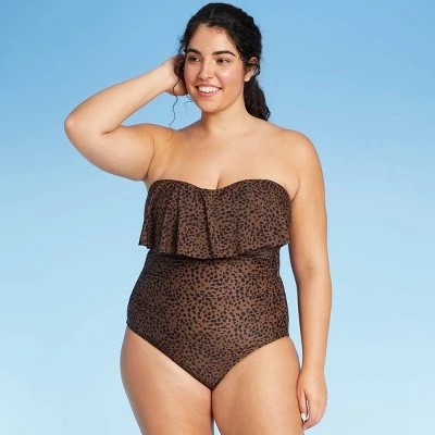 Deals ๐ Women's Bandeau Flounce High Coverage One Piece Swimsuit - Kona Solโข Multi Natural ๐ 4 Deals ๐ Women's Bandeau Flounce High Coverage One Piece Swimsuit - Kona Solโข Multi Natural ๐ - Image 2