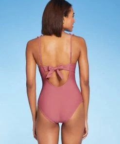Best reviews of 😀 Women's Square Neck Ruffle Shoulder Medium Coverage One Piece Swimsuit - Kona Sol™ Mauvewood ✨