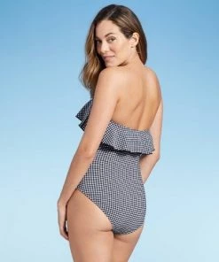 Best reviews of 🌟 Women's Bandeau Flounce High Coverage One Piece Swimsuit - Kona Sol™ Navy Blue ✔️