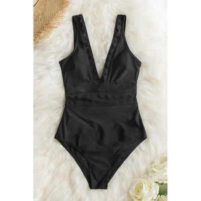 Best deal ๐ Women's Solid Black V Neck One Piece Swimsuit - Cupshe ๐ 5 Best deal ๐ Women's Solid Black V Neck One Piece Swimsuit - Cupshe ๐ - Image 3