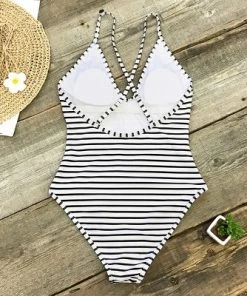 Best deal 🌟 Women's Lasting Appeal Stripe Print Crisscross One Piece Swimsuit - Cupshe 🔔 -Swimsuits Official Site unnamed file 6851