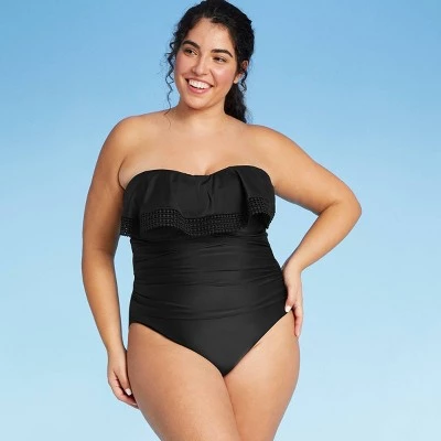Best Pirce ✨ Women's Crochet Flounce High Coverage One Piece Swimsuit - Kona Sol™ Black ✔️ 4 Best Pirce ✨ Women's Crochet Flounce High Coverage One Piece Swimsuit - Kona Sol™ Black ✔️ - Image 2