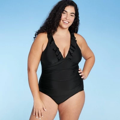 Hot Sale 🔥 Women's Ruffle Over the Shoulder High Coverage One Piece Swimsuit - Kona Sol™ Black ✔️ 5 Hot Sale 🔥 Women's Ruffle Over the Shoulder High Coverage One Piece Swimsuit - Kona Sol™ Black ✔️ - Image 3