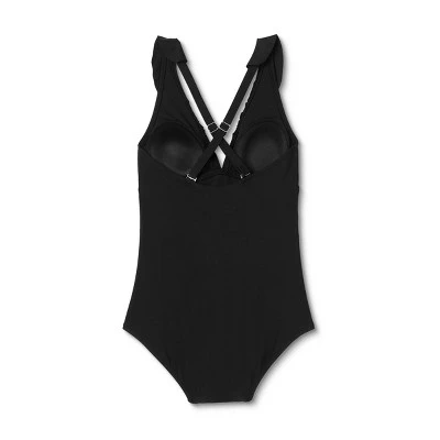 Hot Sale 🔥 Women's Ruffle Over the Shoulder High Coverage One Piece Swimsuit - Kona Sol™ Black ✔️ 8 Hot Sale 🔥 Women's Ruffle Over the Shoulder High Coverage One Piece Swimsuit - Kona Sol™ Black ✔️ - Image 6