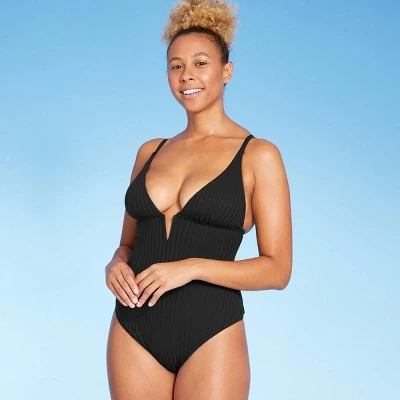 Cheapest ✨ Women's Ribbed Plunge Front V-Wire One Piece Swimsuit - Shade & Shore™ Dark Green 🔔 4 Cheapest ✨ Women's Ribbed Plunge Front V-Wire One Piece Swimsuit - Shade & Shore™ Dark Green 🔔 - Image 2