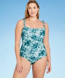 Buy 👍 Women's Shoulder Tie Square Neck Medium Coverage One Piece Swimsuit - Kona Sol™ Blue Tie-Dye ⭐ -Swimsuits Official Site unnamed file 6995