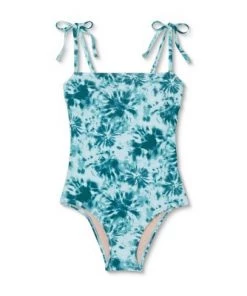 Buy 👍 Women's Shoulder Tie Square Neck Medium Coverage One Piece Swimsuit - Kona Sol™ Blue Tie-Dye ⭐ -Swimsuits Official Site unnamed file 6997