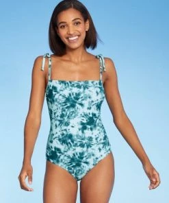 Buy 👍 Women's Shoulder Tie Square Neck Medium Coverage One Piece Swimsuit - Kona Sol™ Blue Tie-Dye ⭐ -Swimsuits Official Site unnamed file 6999