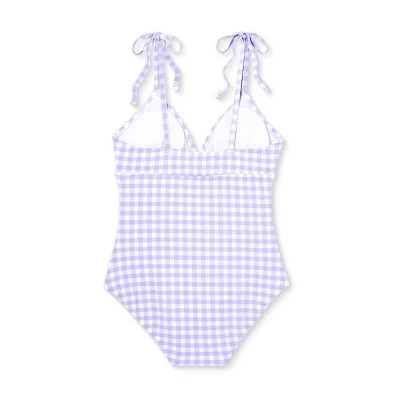 Hot Sale ❤️ Women's Shoulder Tie Gingham Medium Coverage One Piece Swimsuit - Kona Sol™ Silent Lilac 💯 7 Hot Sale ❤️ Women's Shoulder Tie Gingham Medium Coverage One Piece Swimsuit - Kona Sol™ Silent Lilac 💯 - Image 5