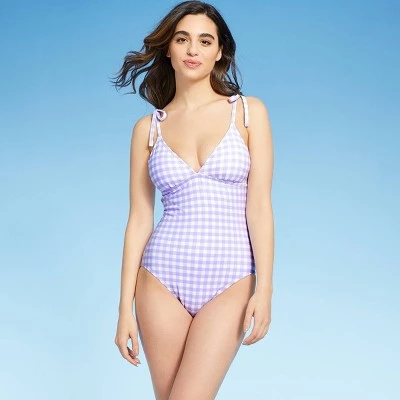Hot Sale ❤️ Women's Shoulder Tie Gingham Medium Coverage One Piece Swimsuit - Kona Sol™ Silent Lilac 💯 10 Hot Sale ❤️ Women's Shoulder Tie Gingham Medium Coverage One Piece Swimsuit - Kona Sol™ Silent Lilac 💯 - Image 8