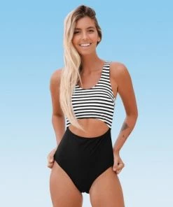 Deals 🎉 Women's One Piece Swimsuit Striped Cutout Wide Strap Swimwear Bathing Suit -Cupshe ⌛ -Swimsuits Official Site unnamed file 7027