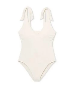 Deals 🤩 Women's Plunge Front Shoulder Tie Ribbed One Piece Swimsuit - Shade & Shore™ Cream 🛒 -Swimsuits Official Site unnamed file 7056