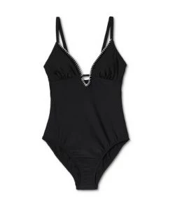 New ⌛ Women's Blanket Stitch High Leg Medium Coverage One Piece Swimsuit - Kona Sol™ Black 🤩 -Swimsuits Official Site unnamed file 7078