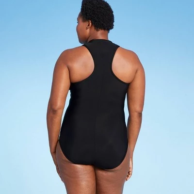 Deals 👏 Women's High Neck Zip-Up One Piece Swimsuit - Aqua Green® Black 👍 6 Deals 👏 Women's High Neck Zip-Up One Piece Swimsuit - Aqua Green® Black 👍 - Image 4