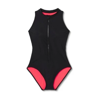 Deals 👏 Women's High Neck Zip-Up One Piece Swimsuit - Aqua Green® Black 👍 7 Deals 👏 Women's High Neck Zip-Up One Piece Swimsuit - Aqua Green® Black 👍 - Image 5