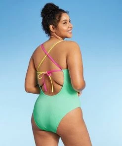Budget ⭐ Juniors' Ribbed Colorblock Tie-Front One Piece Swimsuit - Xhilaration™ Multi 🎁 -Swimsuits Official Site unnamed file 7189