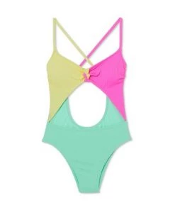 Budget ⭐ Juniors' Ribbed Colorblock Tie-Front One Piece Swimsuit - Xhilaration™ Multi 🎁 -Swimsuits Official Site unnamed file 7190