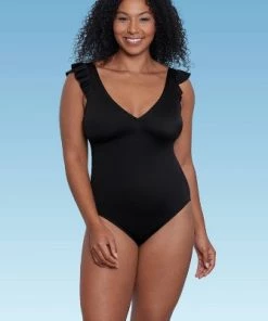 Top 10 ⌛ Women's Slimming Control Ruffle Sleeve One Piece Swimsuit - Beach Betty by Miracle Brands Black 😀 -Swimsuits Official Site unnamed file 7224