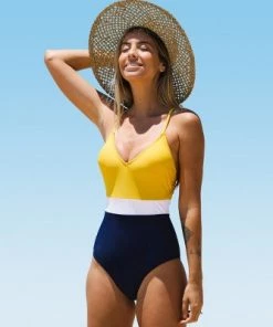 Discount ⌛ Women's Color Block One Piece Swimsuit V Neck Crisscross Swimwear Bathing Suits -Cupshe 🔥 -Swimsuits Official Site unnamed file 7240