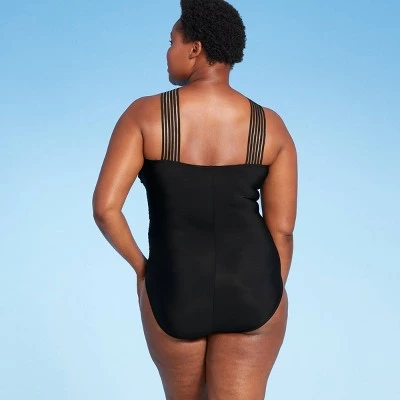 Budget 😀 Women's Crossover Neck Detail One Piece Swimsuit - Aqua Green® Black 🔔 5 Budget 😀 Women's Crossover Neck Detail One Piece Swimsuit - Aqua Green® Black 🔔 - Image 3